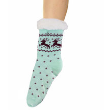 Women's Reindeer Sherpa Lined Non-Slip Winter Weight Slipper Socks Pack of 12 image 3