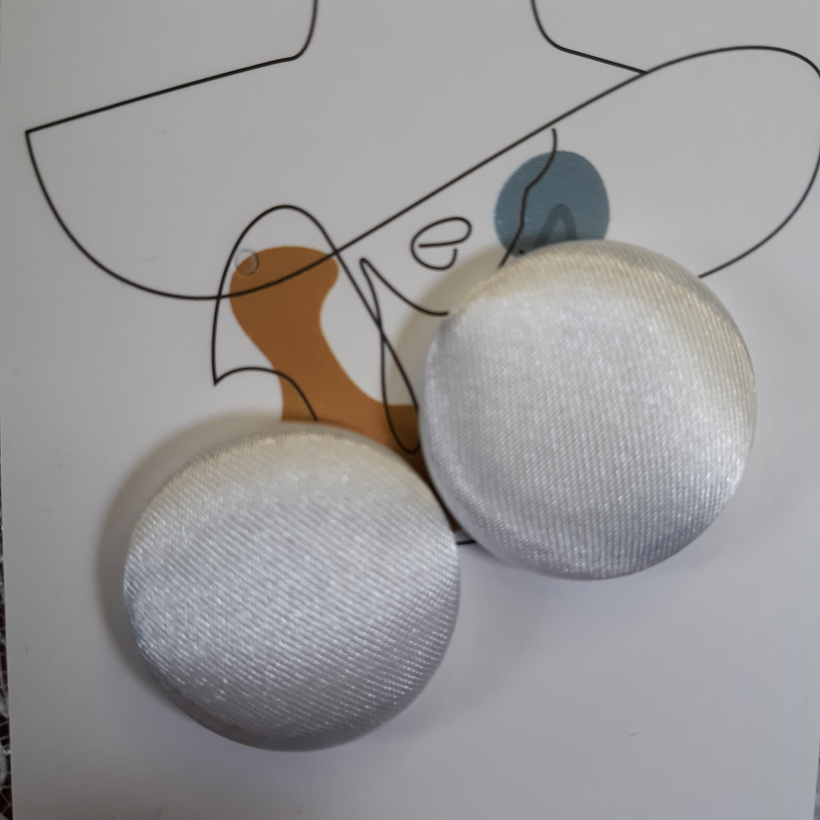 Primary image for BRIGHT WHITE Satin Button Earrings - POST STYLE - Handmade