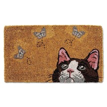 Cheeky Cat Design Doormat with Butterflies Durable Coir Fiber 18" x 30"