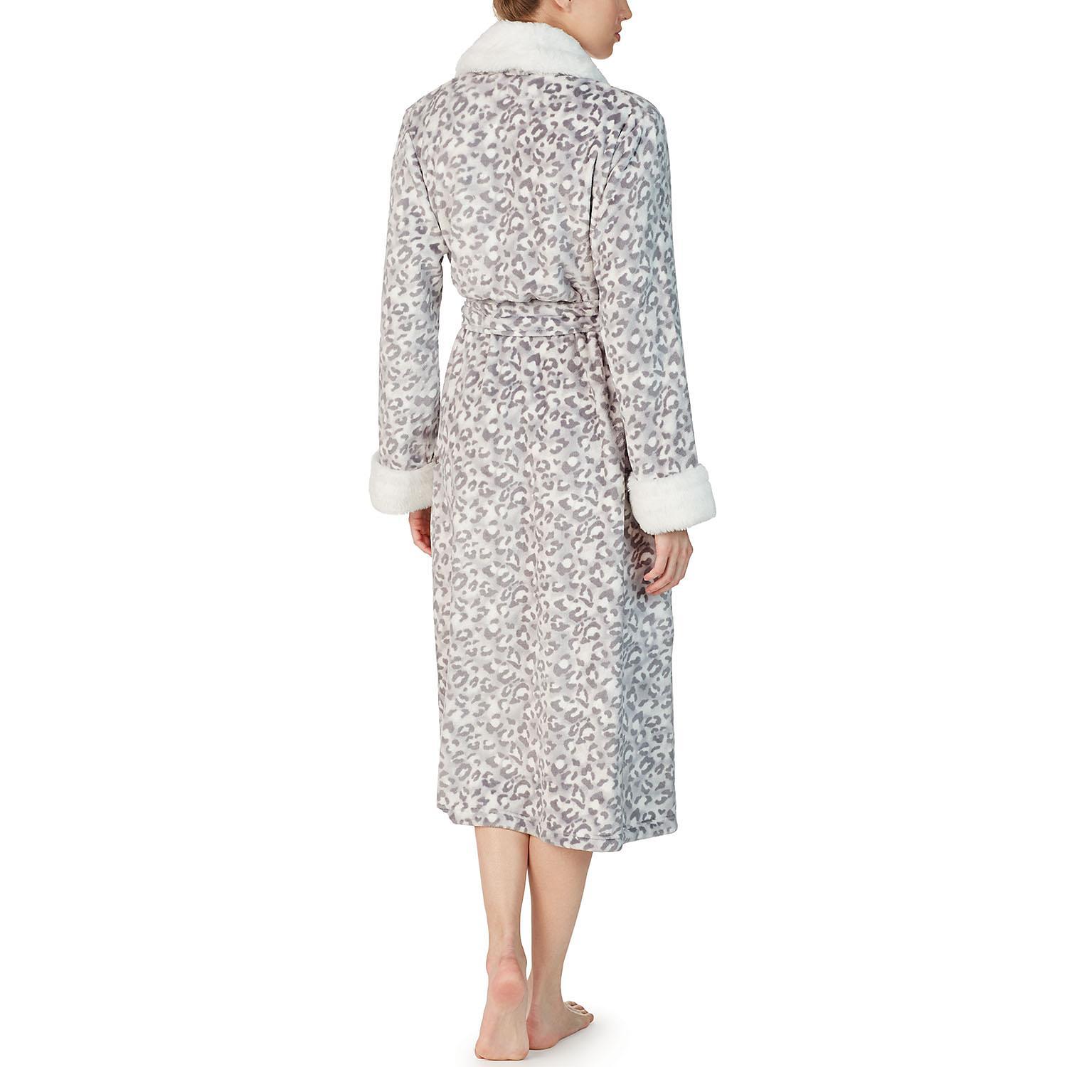 Anne Klein Snow Leopard Plush Soft Wrap Robe, Long Sleeve, L/XL