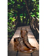 Handmade Men's Brown Military Boots, Men Combat Boots - $134.99 - $152.99