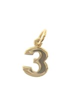 18K YELLOW GOLD NUMBER 3 THREE PENDANT CHARM, 0.7 INCHES, 17 MM, MADE IN ITALY image 1