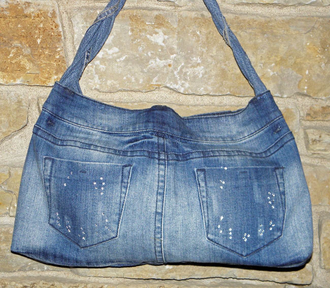 Up-cycled Sparkle Denim Statement Purse - Hobo Style - Handbags & Purses