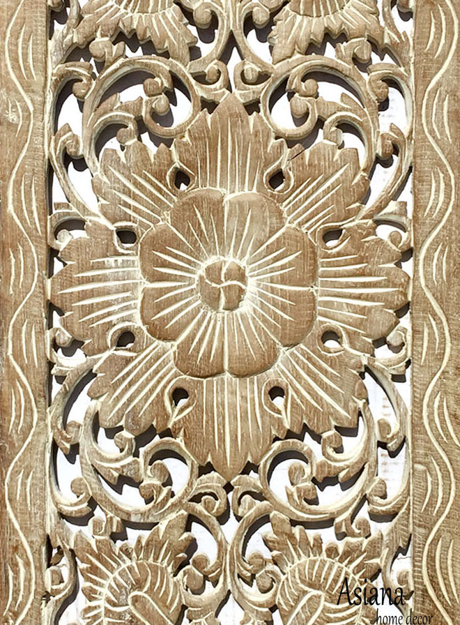 Tropical Wood Carving Wall Panels.Floral Wood Wall Plaque.Dark Brown 35