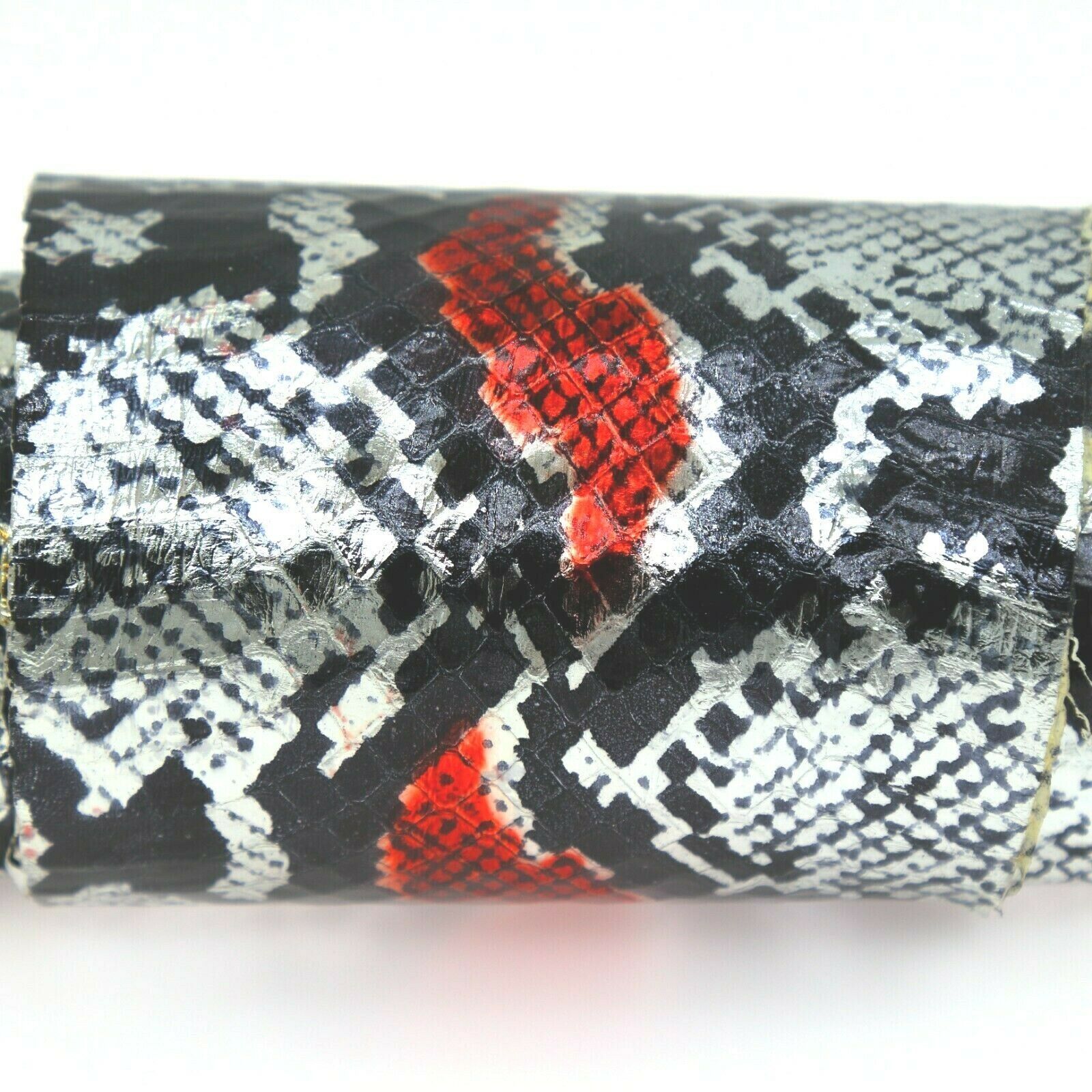 CLEARANCE SALE Python Print-on Snake Skin Hide Leather Snakeskin Silver/Red
