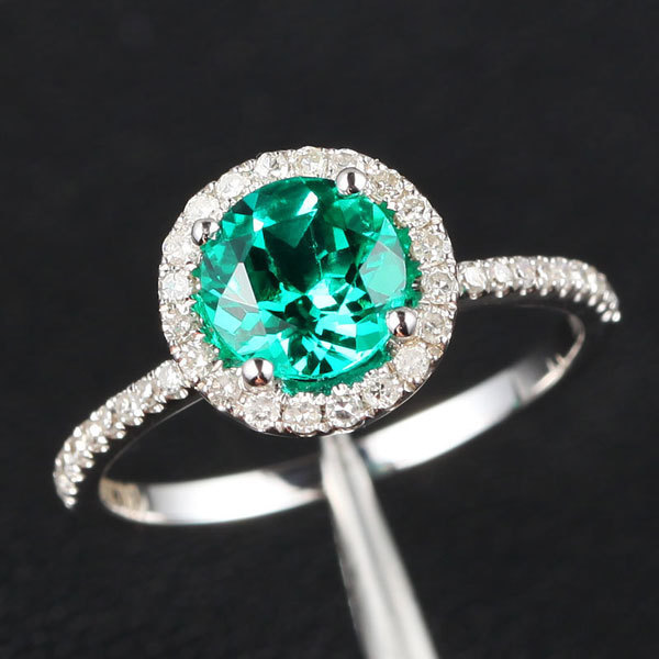 14k White Gold Engagement/Cocktail Ring with Emerald and Diamond Pave ...
