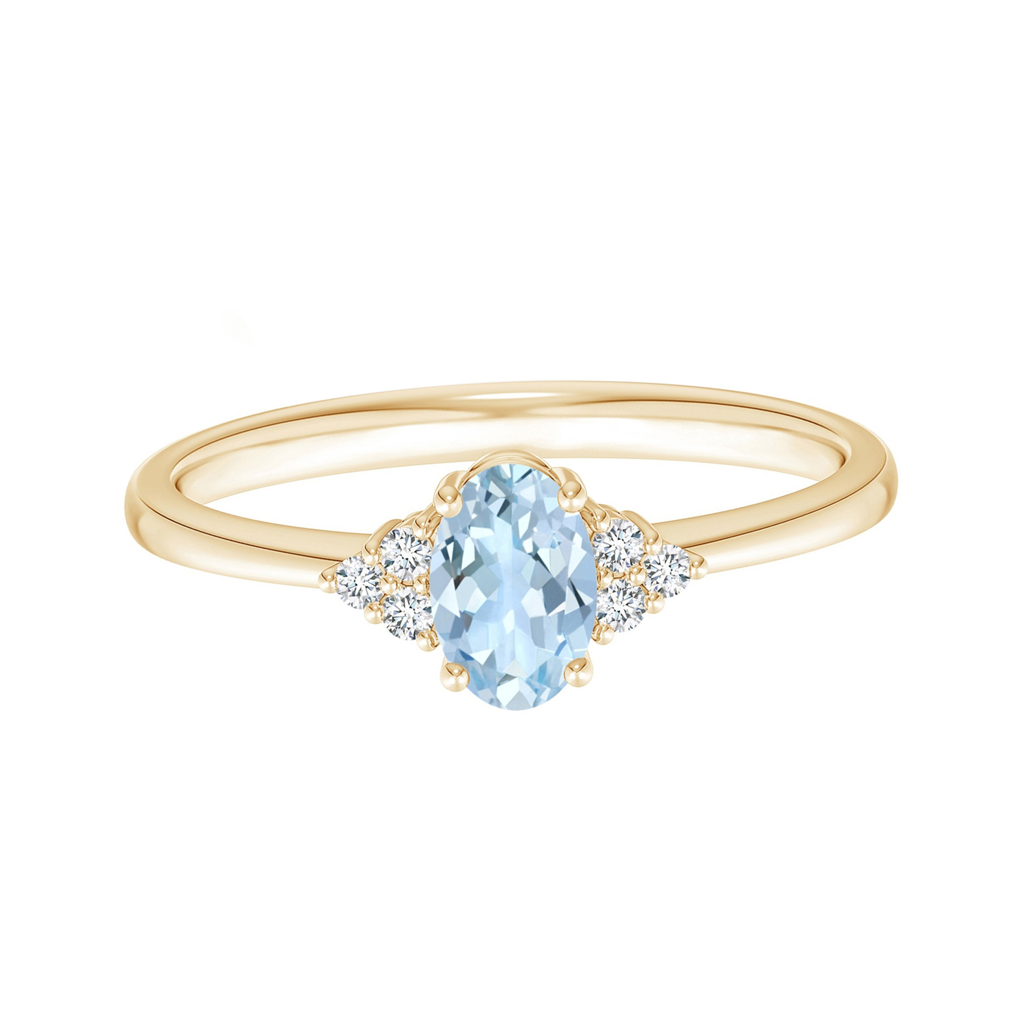 1.00 Cts Oval Blue Aquamarine Ring with Simulated Diamond Accents 9K Yellow Gold