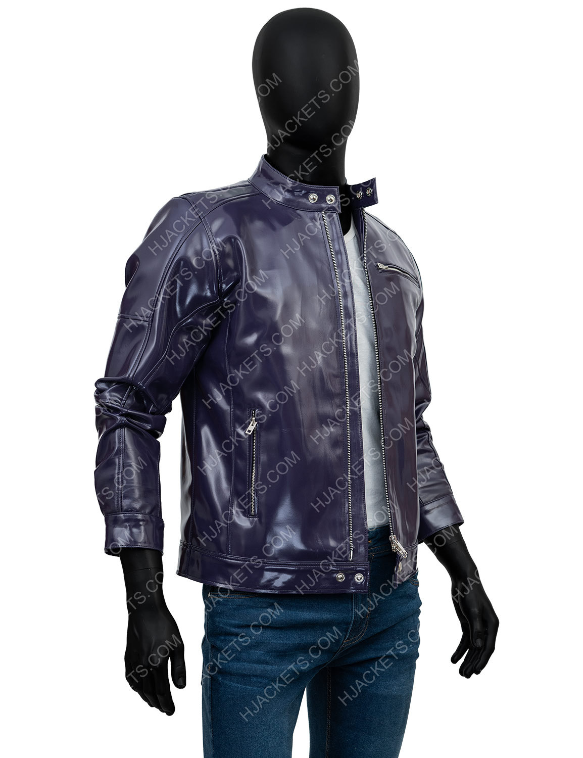 Mens Dark Purple Leather Biker Motorcycle Jacket Mens - Coats & Jackets