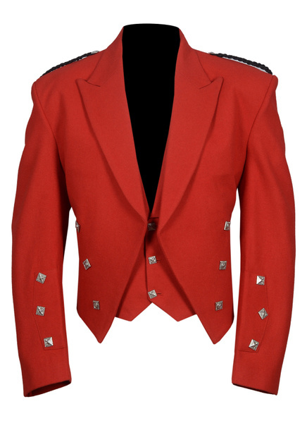 Scottish Highland Red Prince Charlie Kilt Jacket with 3 Button Vest