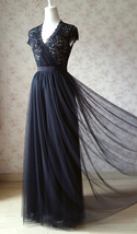 BLACK Long Maxi Tulle Skirt High Waisted Black Tulle Skirt Plus Size Black Skirt image 3