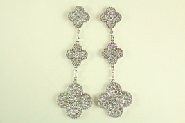 Triple Hanging Silver Plated Cubic Zirconia Motif Earrings - $100.00