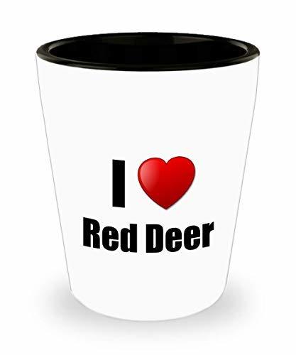 Red Deer Shot Glass I Love City Lover Pride Funny Gift Idea for Liquor Lover Alc