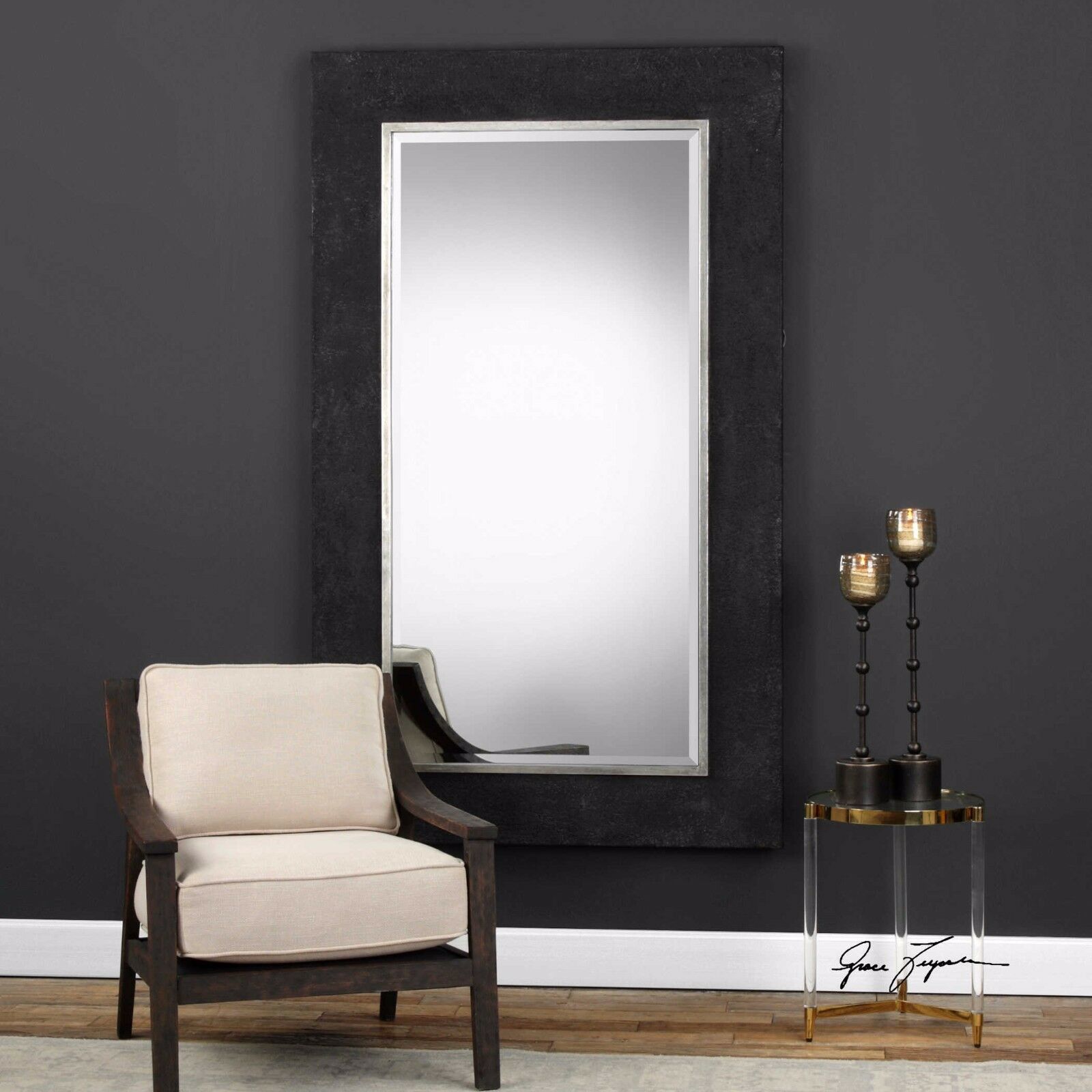 NEW HUGE 73" METAL BEVELED WALL MIRROR AGED TEXTURED BLACK FINISH FULL