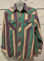 Vintage Wrangler Reg Fit X-Long Tails Striped Western Pearl Snap Shirt 1... - $24.19