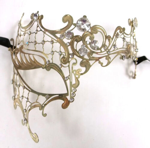 Gold Lady Phantom Laser Cut Venetian Mask Masquerade Metal Filigree Halloween