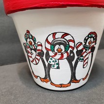 Hand-painted Terra Cotta Planter, 4", Red Christmas Plant Pot Holiday Penguins image 3