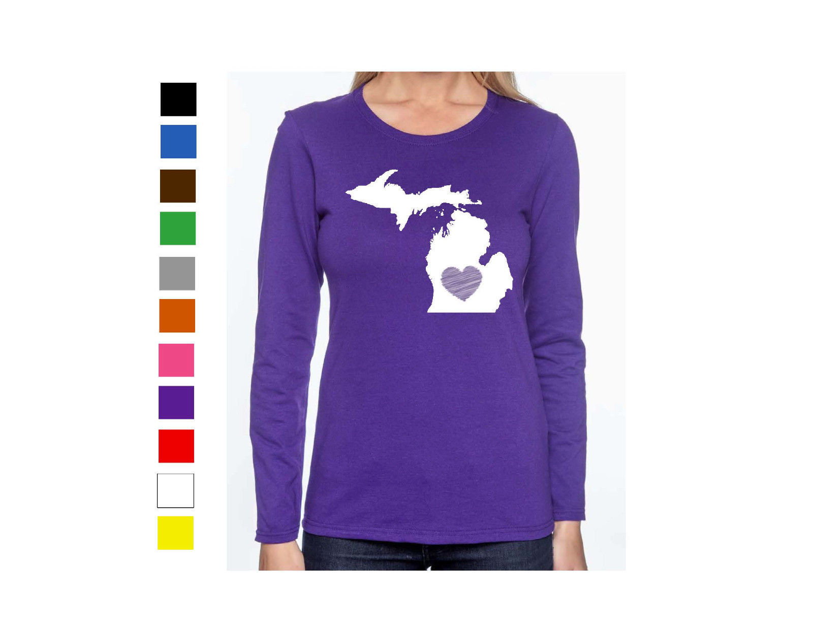 Image of Michigan Long Sleeve Shirt Ladies Womens Love Home Heart T-Shirt State