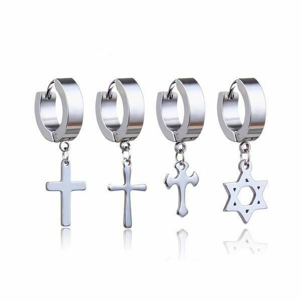 Kpop Korean Idol Group Punk Stud Boys Christian Cross Piercing Titanium