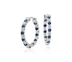 1.5 CT Round Cut Sapphire Diamond Engagement Hoop Earrings 14k White Gol... - $99.99