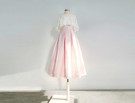 PINK Midi Pleated Skirt Outfit Women Romantic Satin Polyester Pleated Midi Skirt image 5