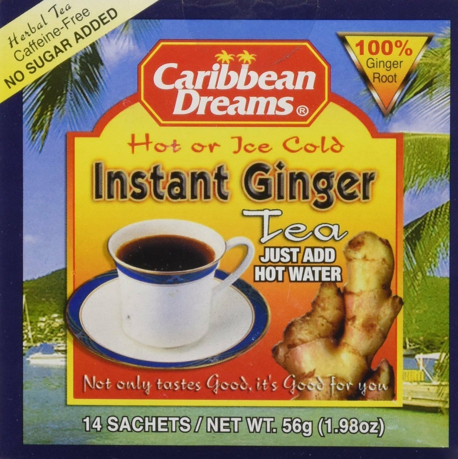 Caribbean Dreams Instant Ginger Tea UnSweetened 14 Sachets jamaican