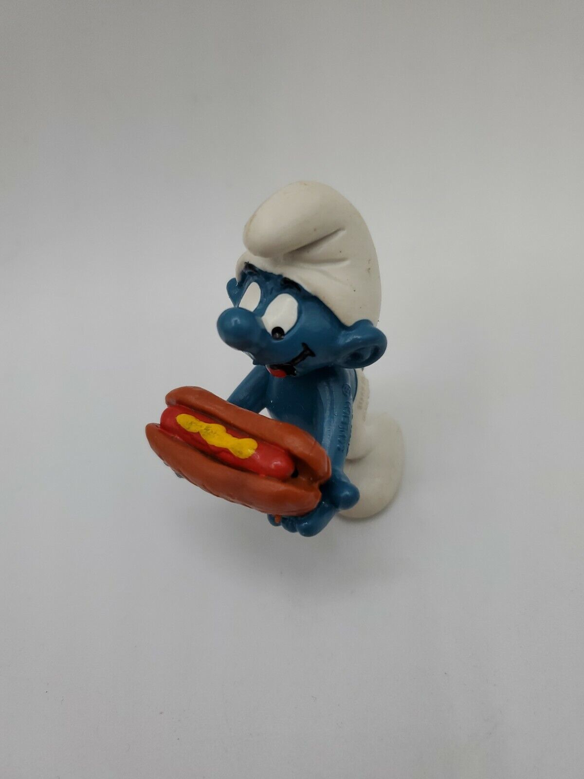 Hot Dog Smurf Vtg PVC Figure 1983 Peyo Toy Greedy Hungry VGUC Summer ...