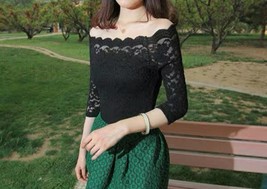 Lace off the Shoulder Tops Women Long Sleeve Plus Size Lace Top White Bridesmaid image 9