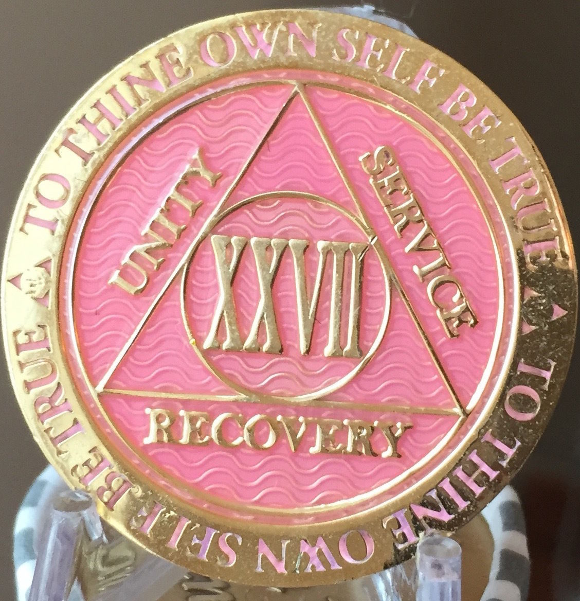 25 Year AA Medallion Pink Gold Plated Alcoholics Anonymous Sobriety Chip Coin 