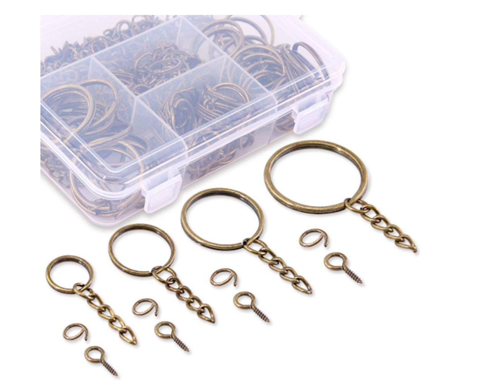 300 Bronze Key Chain Rings Kit Keychain Rings Chain 100 Jump Ring 100 Screw Eye - Other Craft Pieces