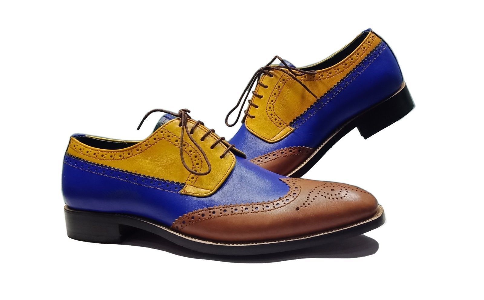 Oxford Multi Color Rounded Brogue Toe Wing Tip Genuine Leather Lace Up ...