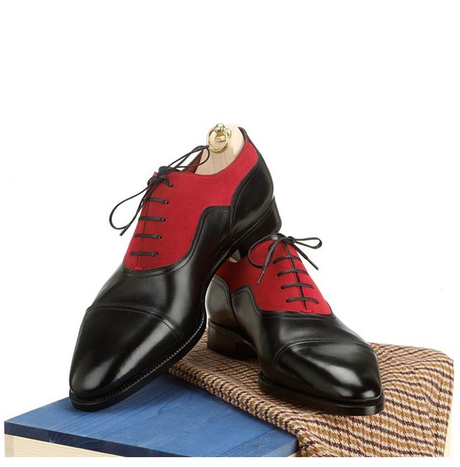 New Men's Leather Suede Lace Up Wingtip Oxford Shoes,Men's 2 Tone Black ...