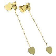 18K YELLOW GOLD PENDANT EARRINGS FLAT DOUBLE HEART, SHINY, SMOOTH, ROLO CHAIN image 3