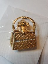 Dog in Purse Brooch Pin Fashion Jewelry 1.5&quot; tall x 1.25&quot; wide Gold Tone - $7.67