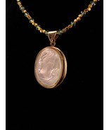 Vintage Victorian style necklace - Vintage cameo locket - iridescent fac... - $95.00