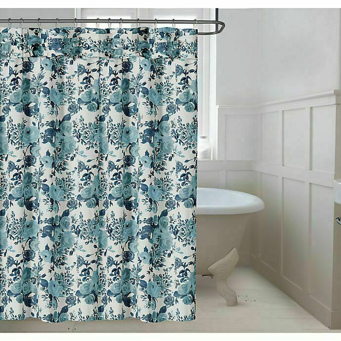 Bee & Willow Home Vintage Rose Blue & White Floral Fabric Shower Curtain 72x72