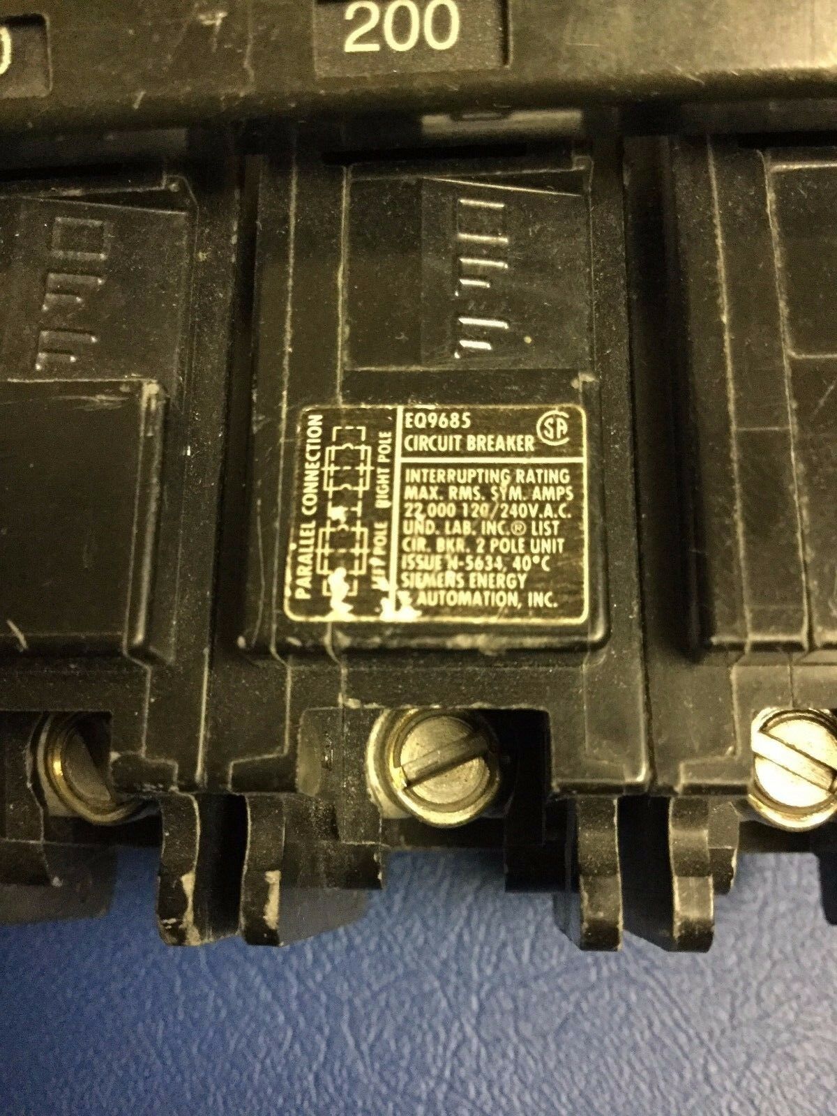 200 Amp ITE Siemens Gould EQ9685 4 pole MAIN Breaker 200A 240V