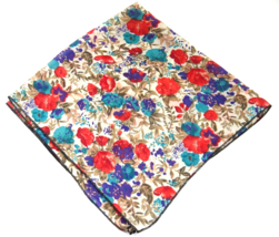 Womens Vintage Scarf Red Purple Teal Flowers Sheer 22&quot; Square Chiffon - $10.34