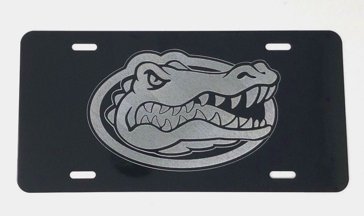 FLORIDA GATORS Logo 2 Car Tag Diamond Etched on Black Aluminum License