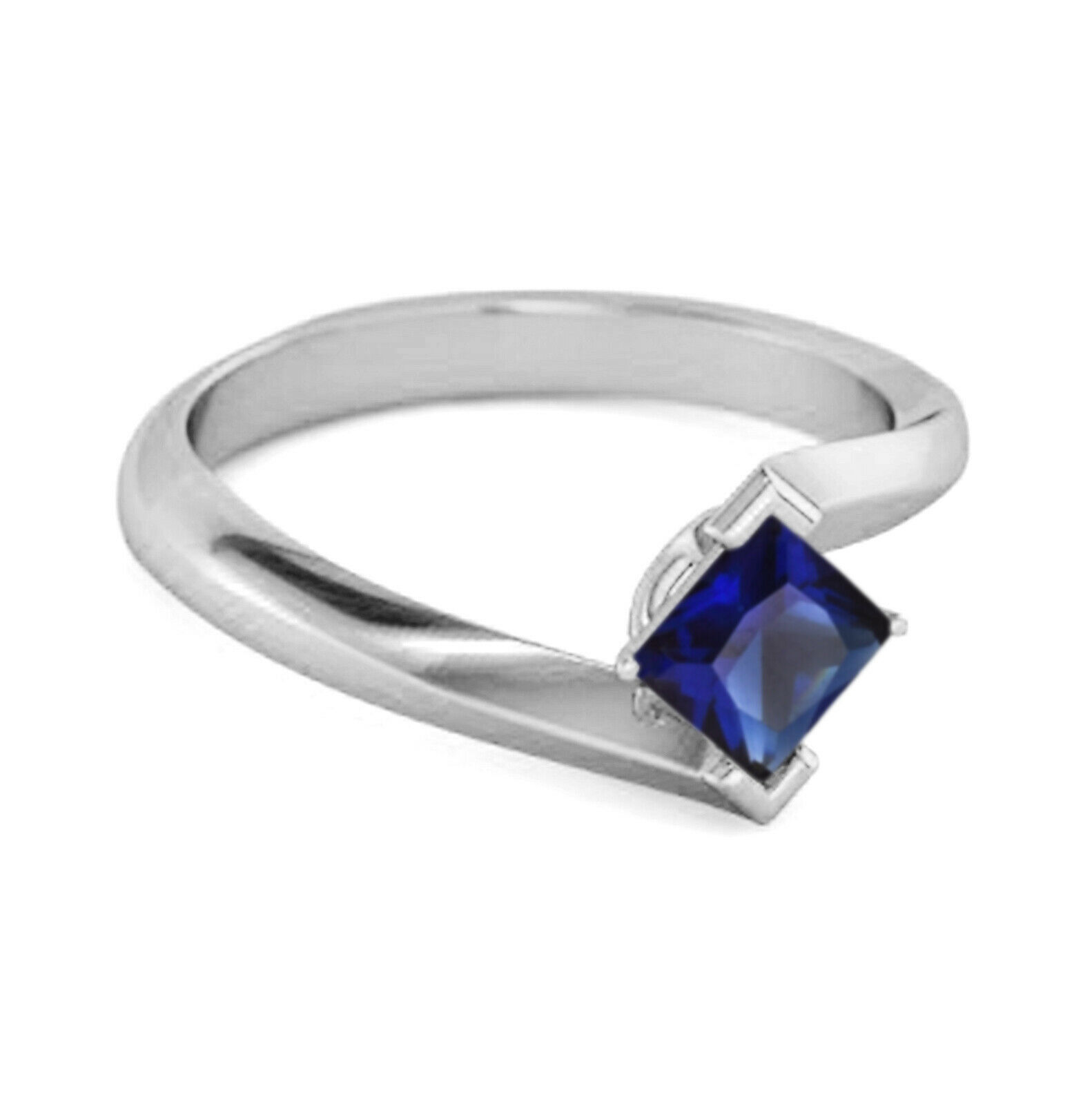 Embrace Ring 9k White Gold 0.50 Ctw Blue Sapphire Women Ring