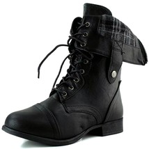 Top Modal SR-01 Women's Mid Calf Low Heel Lace Up Fold Down Military Boots  - $28.45