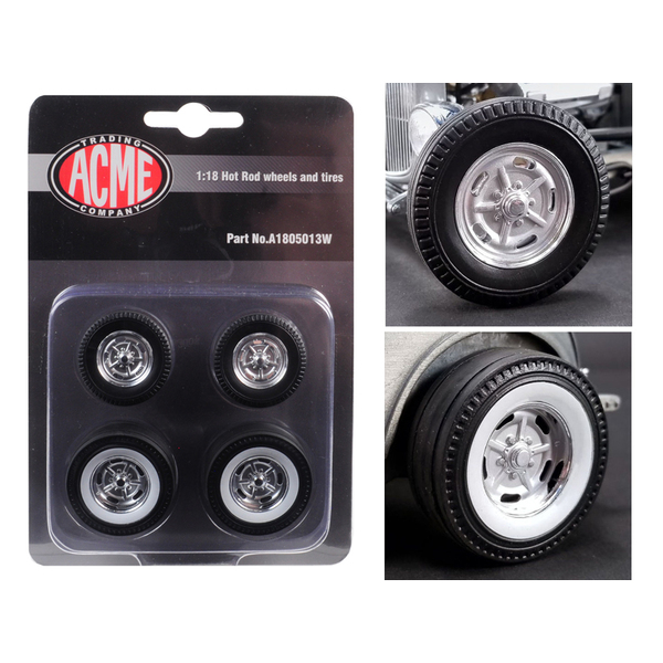 Chrome Salt Flat Wheel and Tire Set of 4 pieces from 1932 Ford 5 Window Hot R...