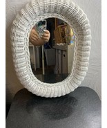 EUC Vintage Shabby Chic White Wicker Mirror 16”x12” Wall Mirror - $32.71