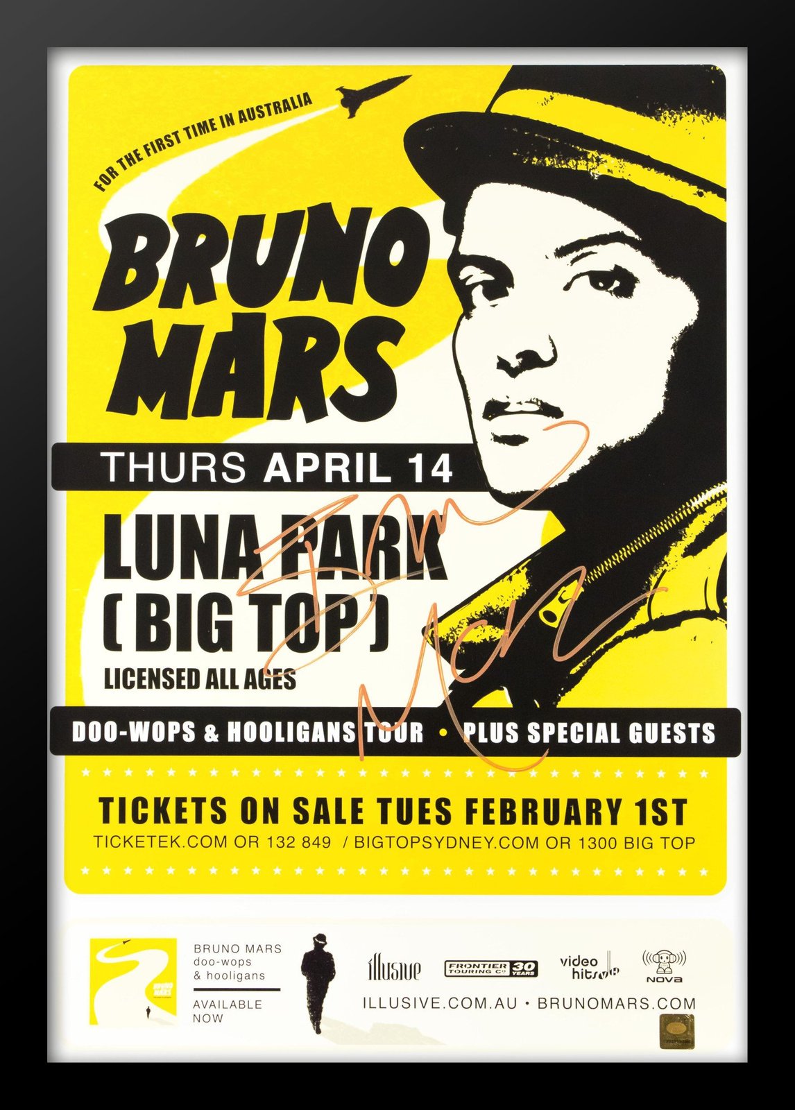 Bruno Mars Signed Lunar Park Concert Poster Custom Wood Framed with COA ...