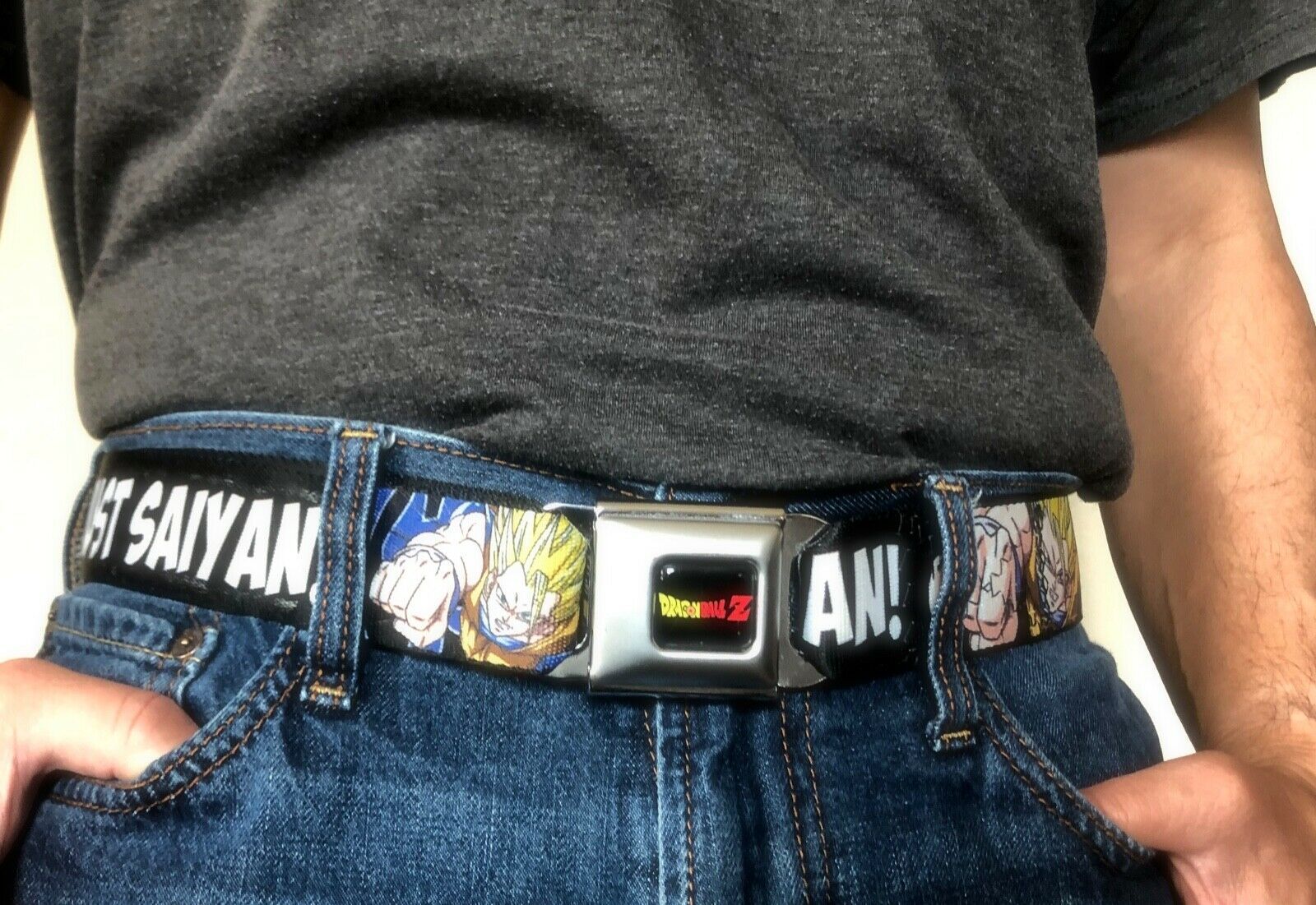 Dragon Ball Z Seat Belt Buckle "Just Sayian" Pants Men Women Kids 24 to