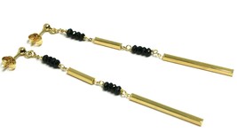 18K YELLOW GOLD PENDANT EARRINGS, BLACK SPINEL, DOUBLE TUBE, LENGTH 3 INCHES image 2