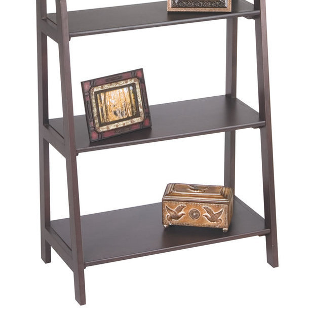 Espresso Finish Wood Ladder Style Book Case Shelf Bookshelves Display