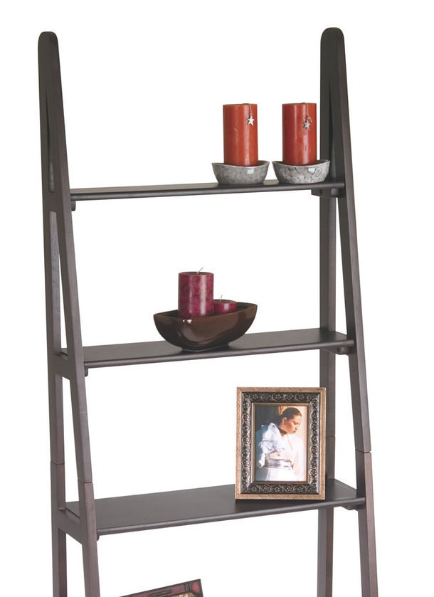 Espresso Finish Wood Ladder Style Book Case Shelf Bookshelves Display