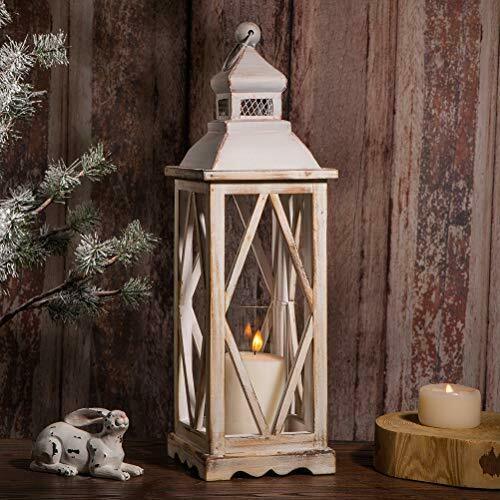 Glitzhome Farmhouse Wood Metal Lanterns Decorative Hanging Candle ...