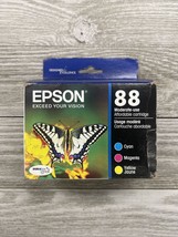 EPSON T088 CYAN/MAGENTA/YELLOW INK CARTRIDGES ( 3 PACK )GENUINE/ Dated 2018 - $13.98