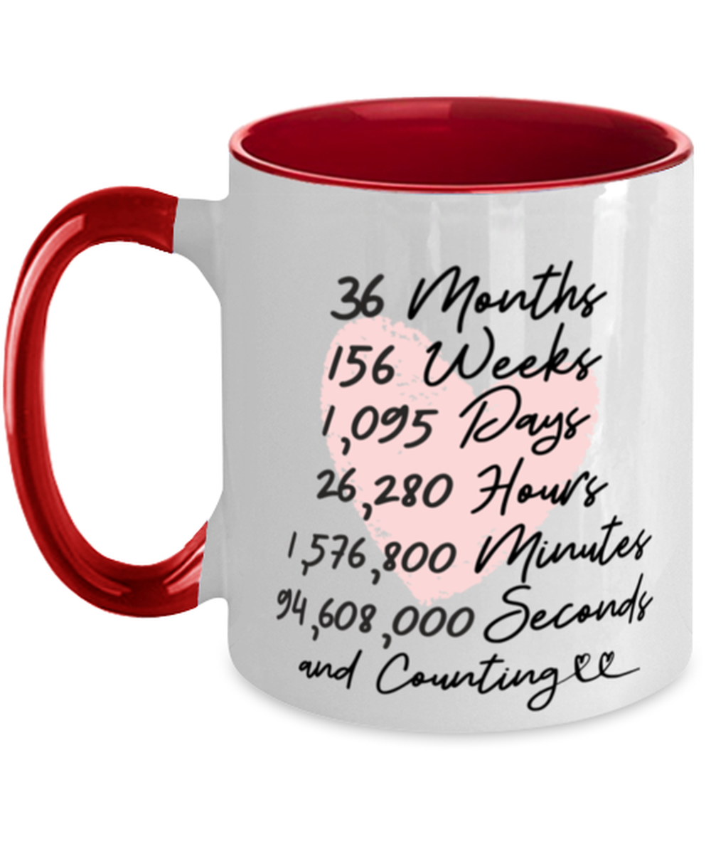 3rd Anniversary Two-tone Mug (red) for him or her 3 Year and Counting